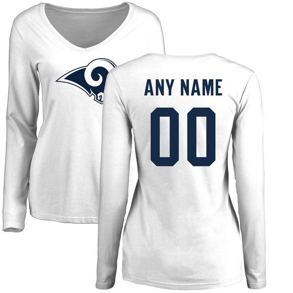 Women Los Angeles Rams NFL Pro Line White Custom Name and Number Logo Slim Fit Long Sleeve T-Shirt